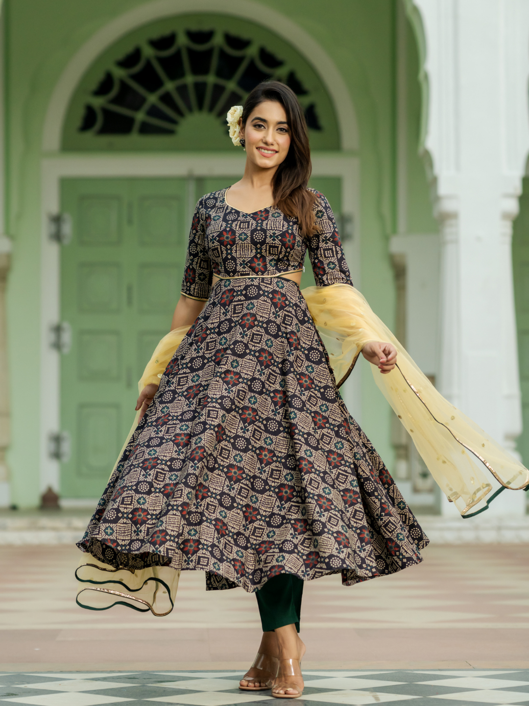 anarkali dresses for women VINTAGE NOIR ANARKALI SUIT SET – GAYRAA