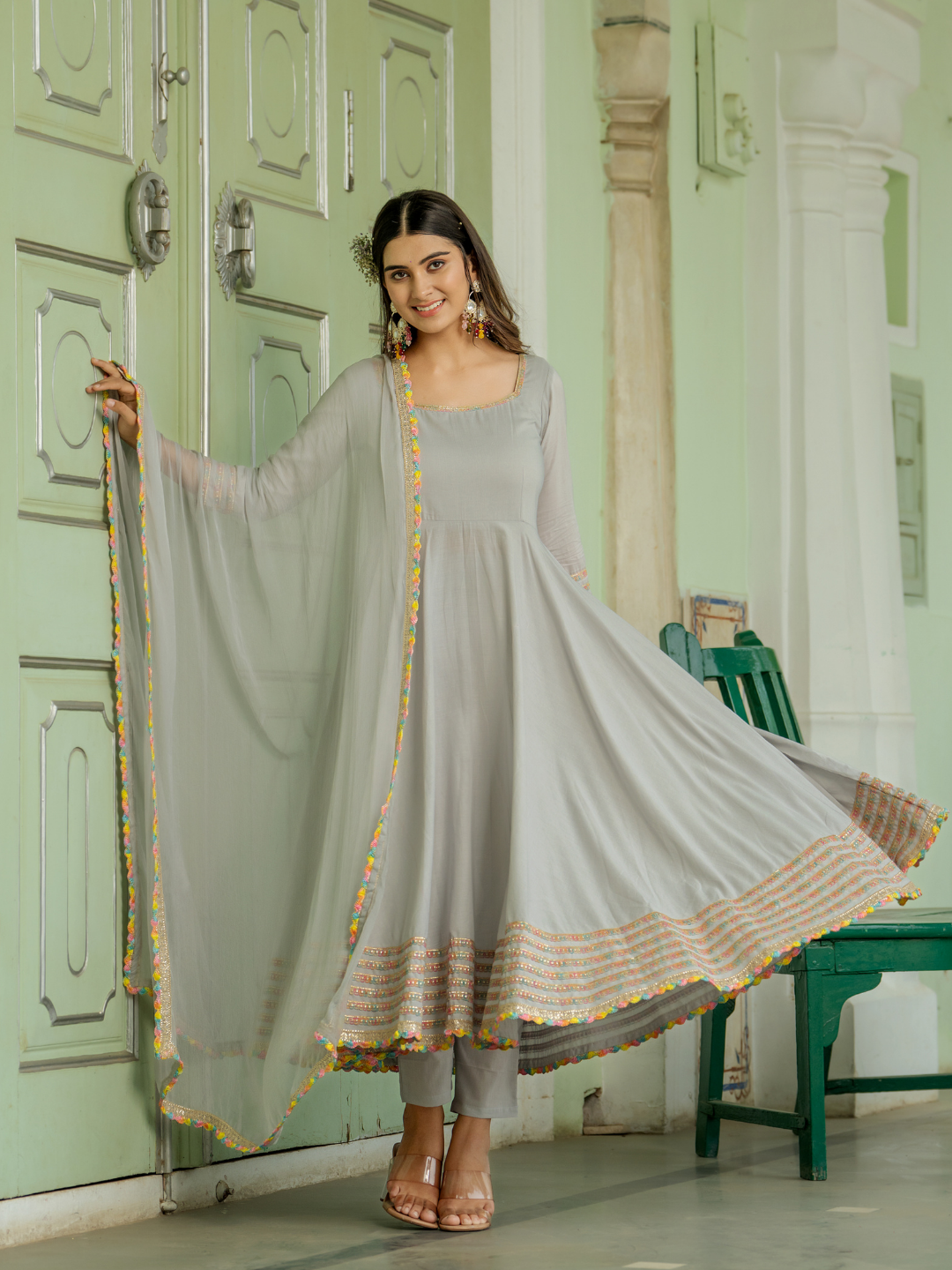 CELESTIAL GREY ANARKALI SET – GAYRAA