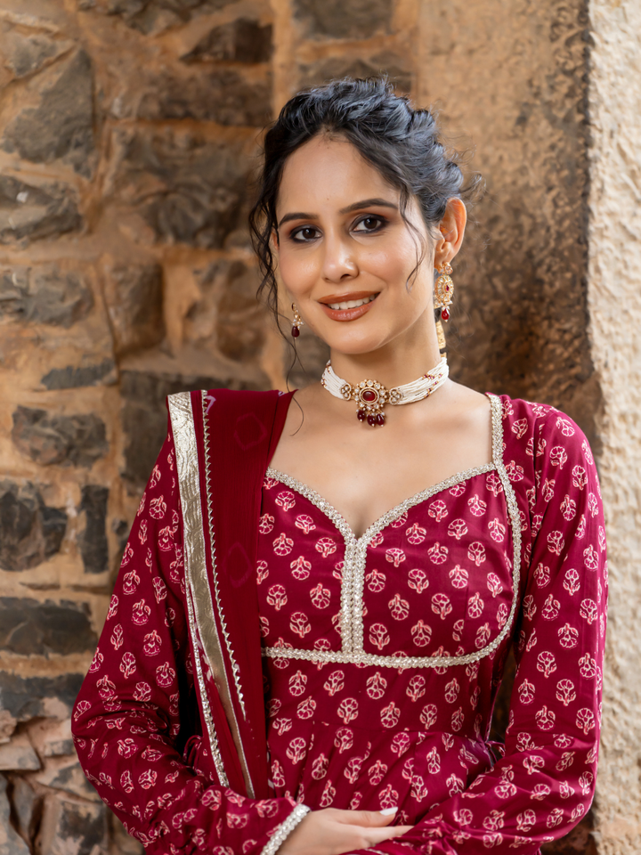 MAROON FLORAL SPLENDOR ANARKALI SET