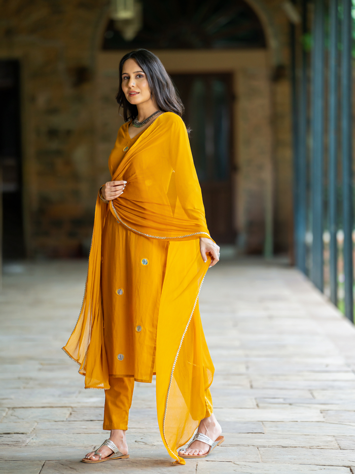 MUSTARD ARTISAN MIRROR KURTA SET