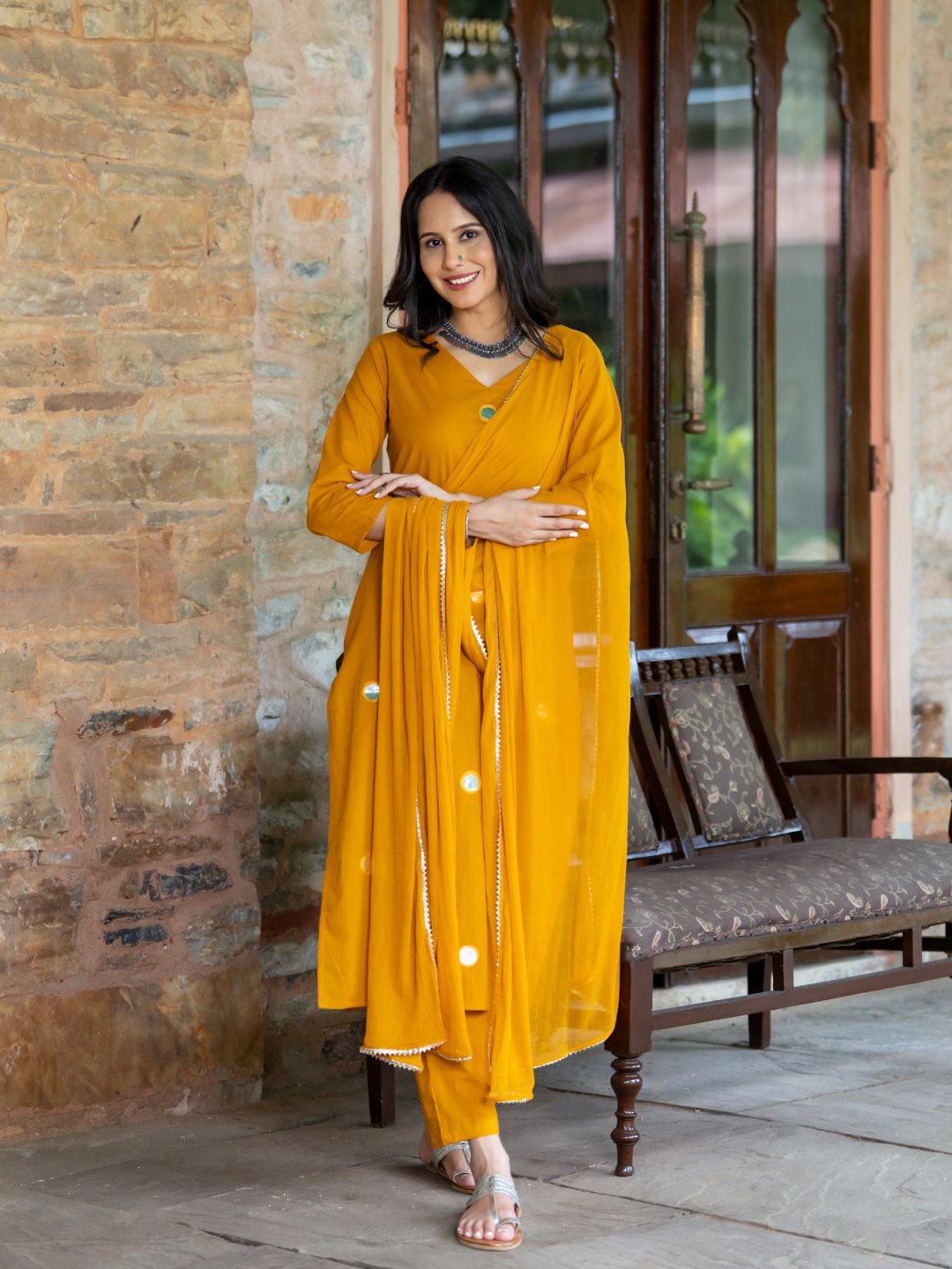 MUSTARD ARTISAN MIRROR KURTA SET
