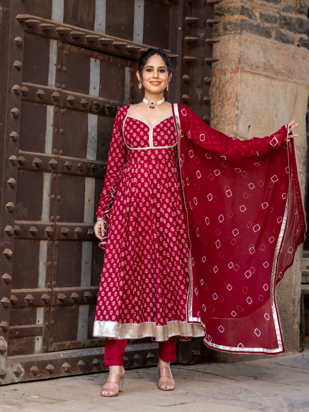 MAROON FLORAL SPLENDOR ANARKALI SET