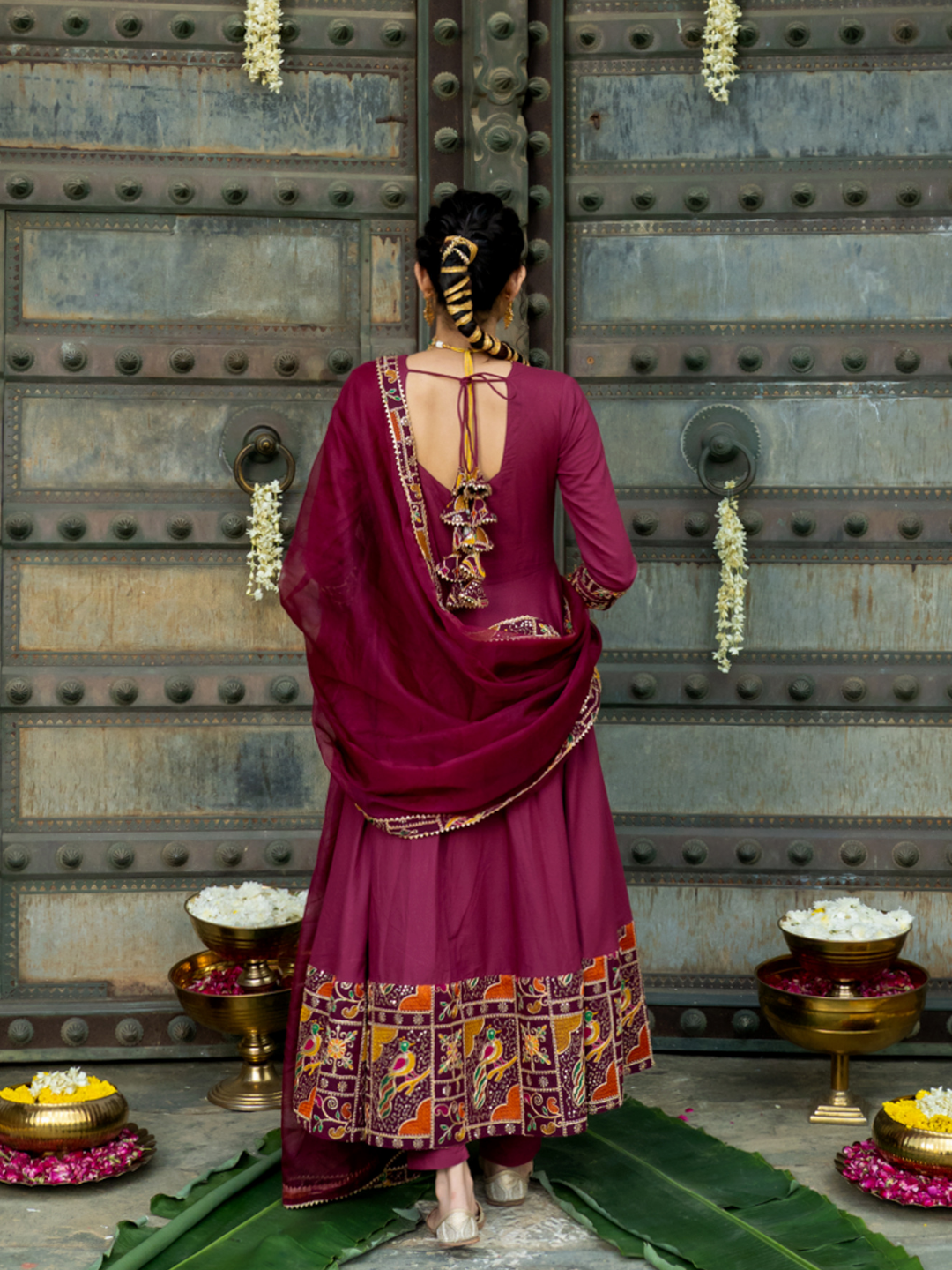 LUXE WINE EMBROIDERED ANARKALI SUIT SET