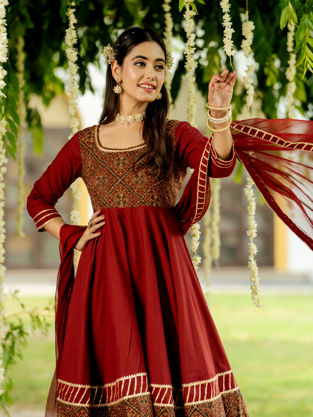MAJESTIC MAROON HANDBLOCK SUIT SET