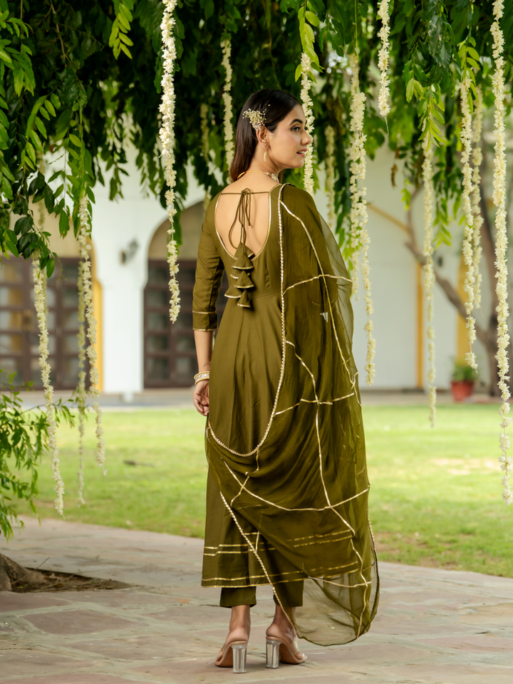 OLIVE ZARI ELEGANCE ANARKALI SET