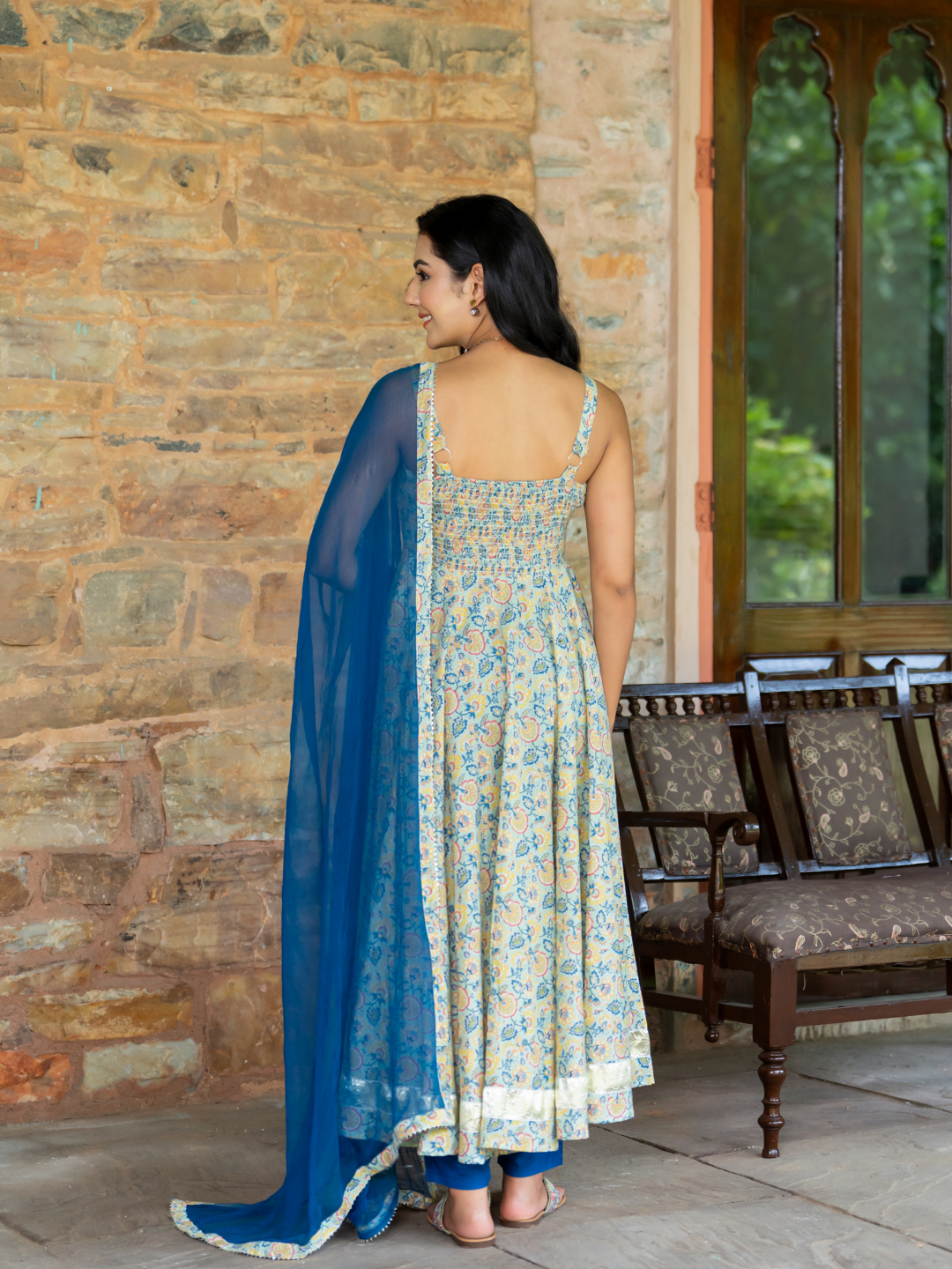 TEAL BLOOM ANARKALI SUIT SET