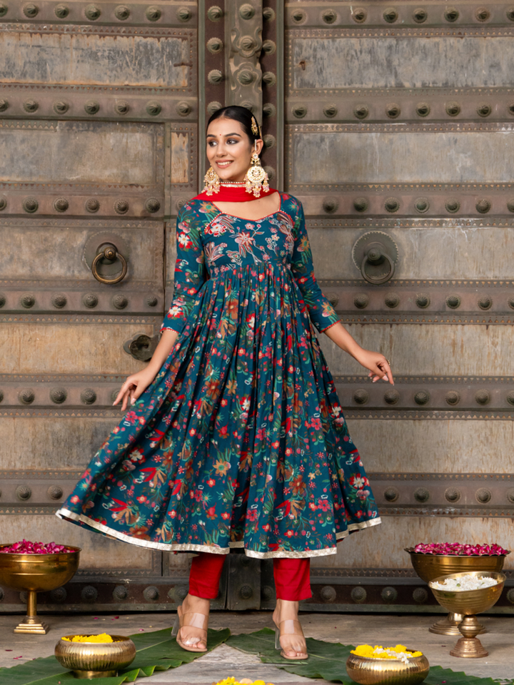 TEAL ZARI CHARM ANARKALI SET