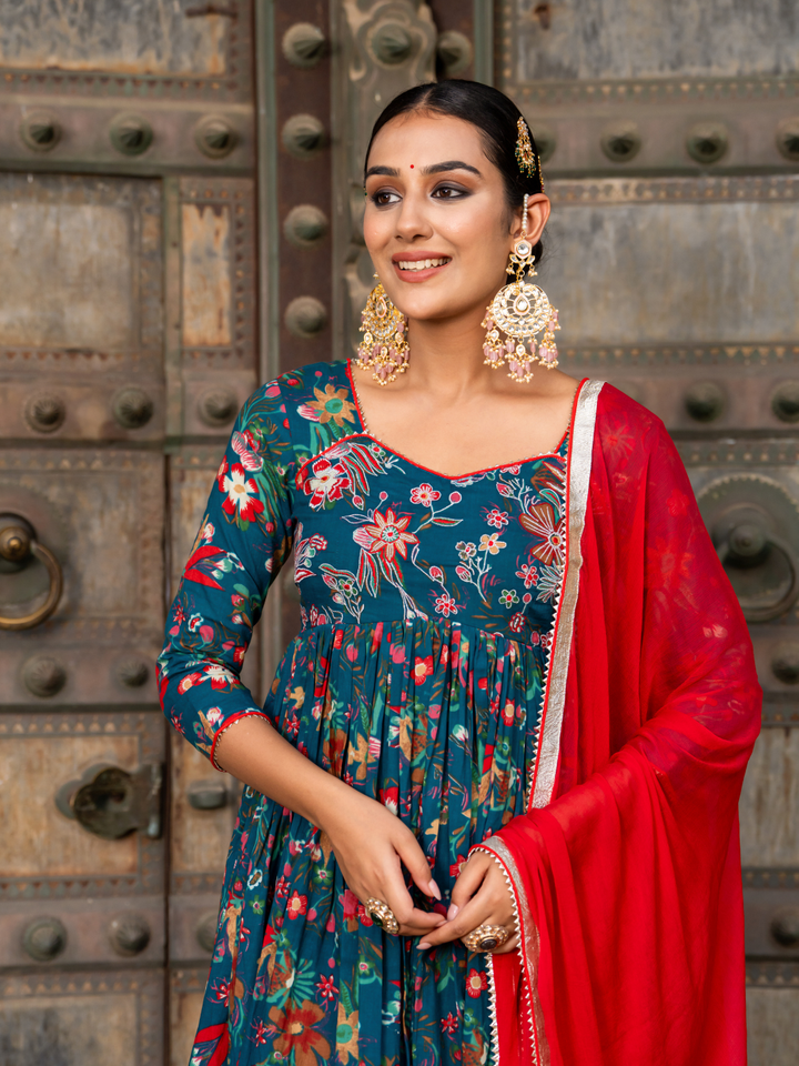 TEAL ZARI CHARM ANARKALI SET