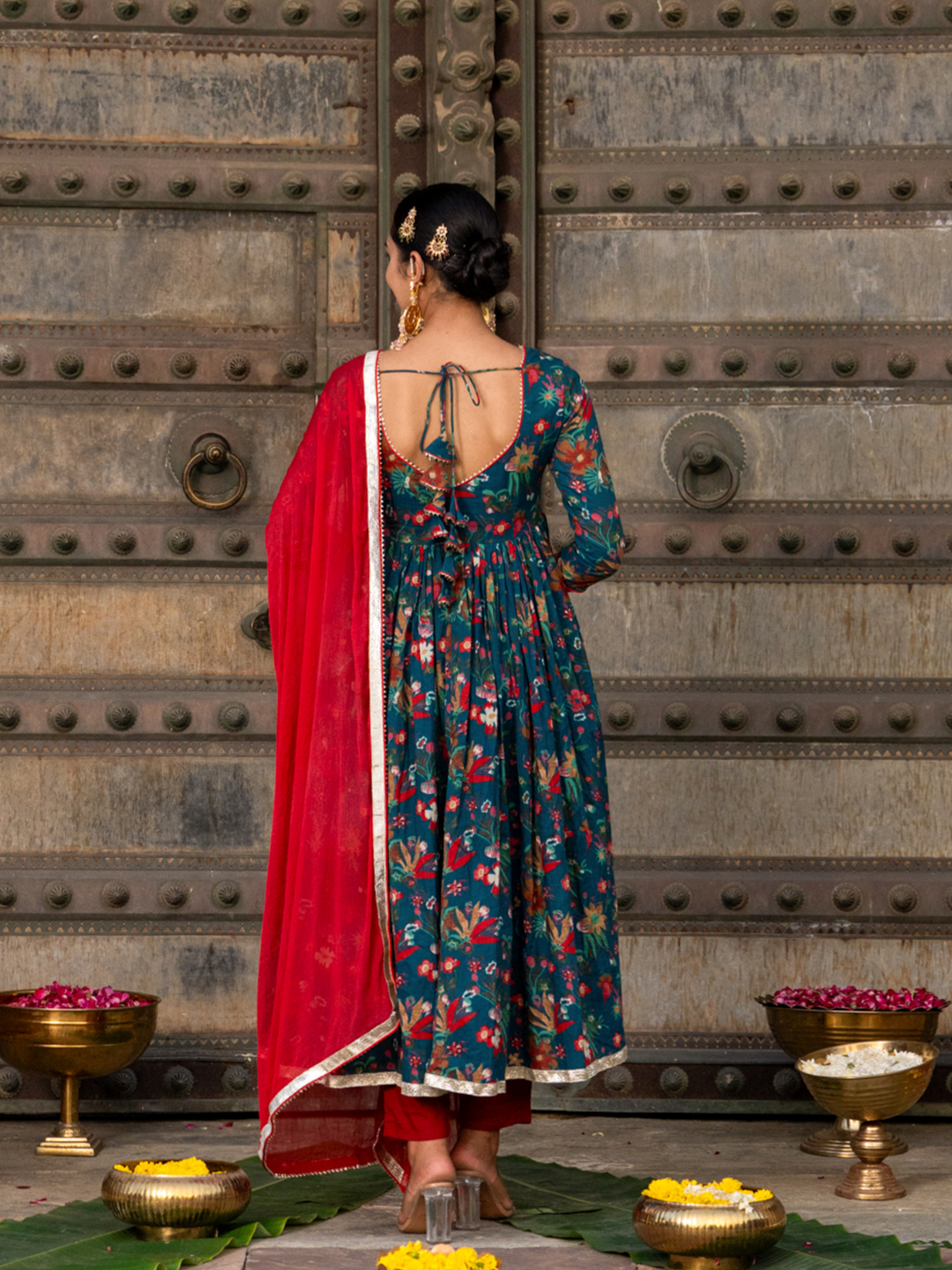 TEAL ZARI CHARM ANARKALI SET