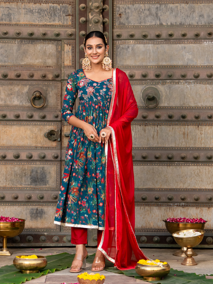TEAL ZARI CHARM ANARKALI SET