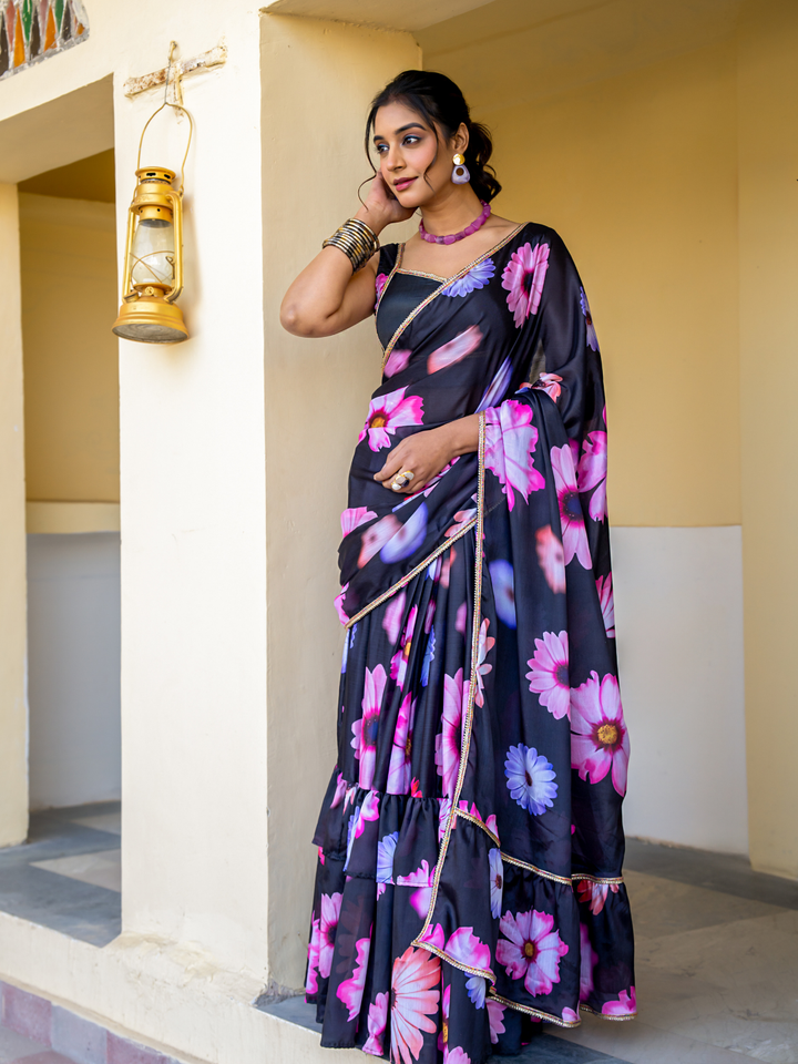 MIDNIGHT BLOOM CHINON PRE-DRAPED SAREE