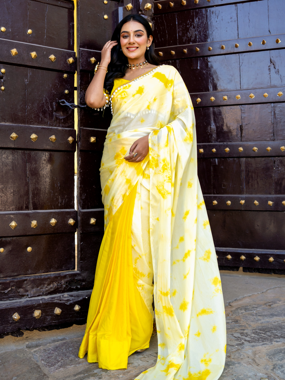 SUNFLOWER TIE-DYE PRE-DRAPED SAREE