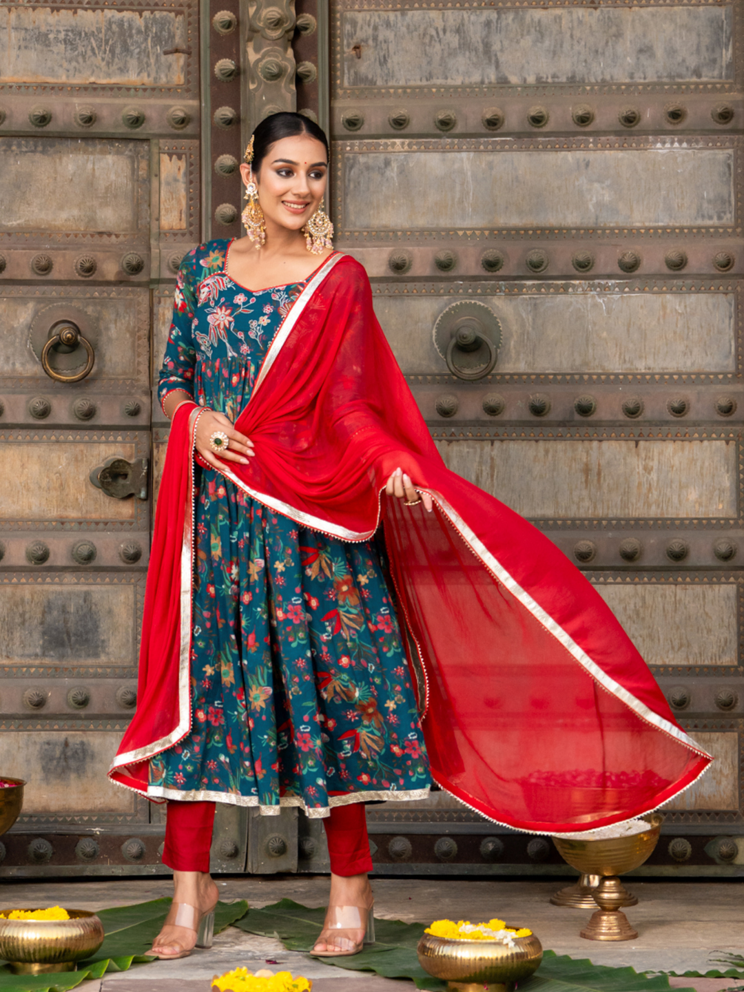 TEAL ZARI CHARM ANARKALI SET