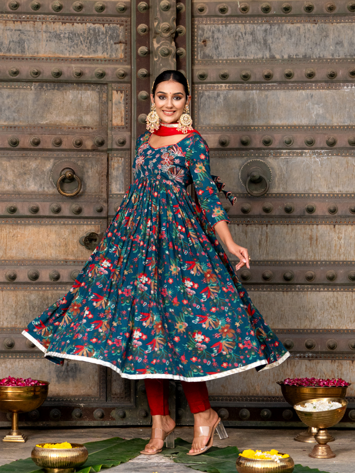 TEAL ZARI CHARM ANARKALI SET