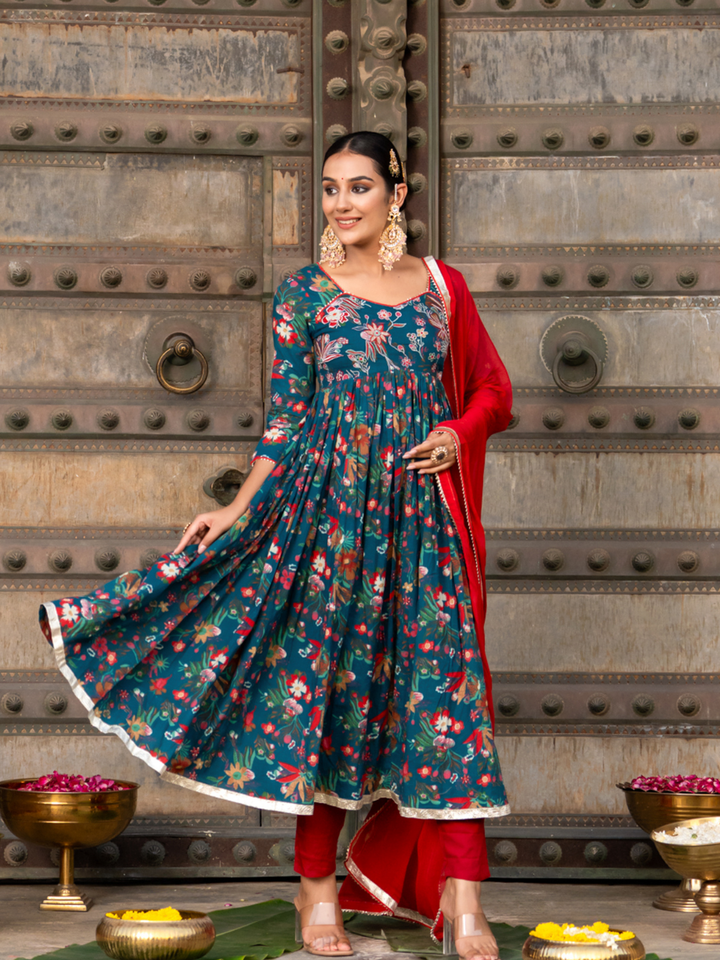 TEAL ZARI CHARM ANARKALI SET
