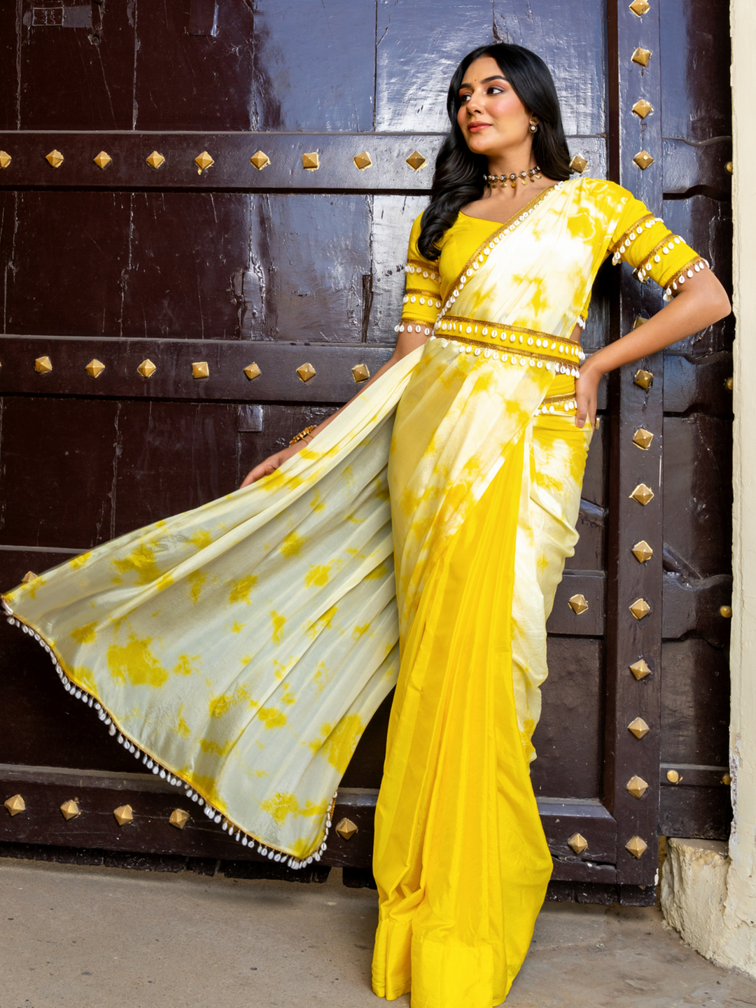 SUNFLOWER TIE-DYE PRE-DRAPED SAREE