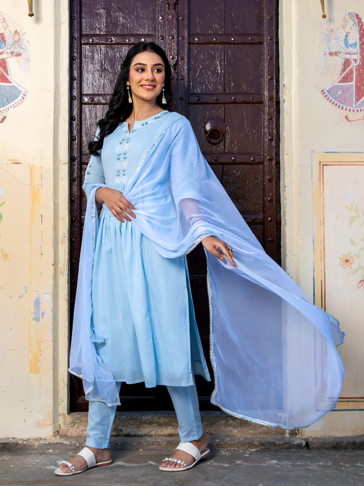 SKYWARD COTTON EMBROIDERY KURTA SET