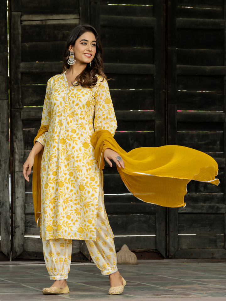 YELLOW CHIC FLORAL AFGHANI SET