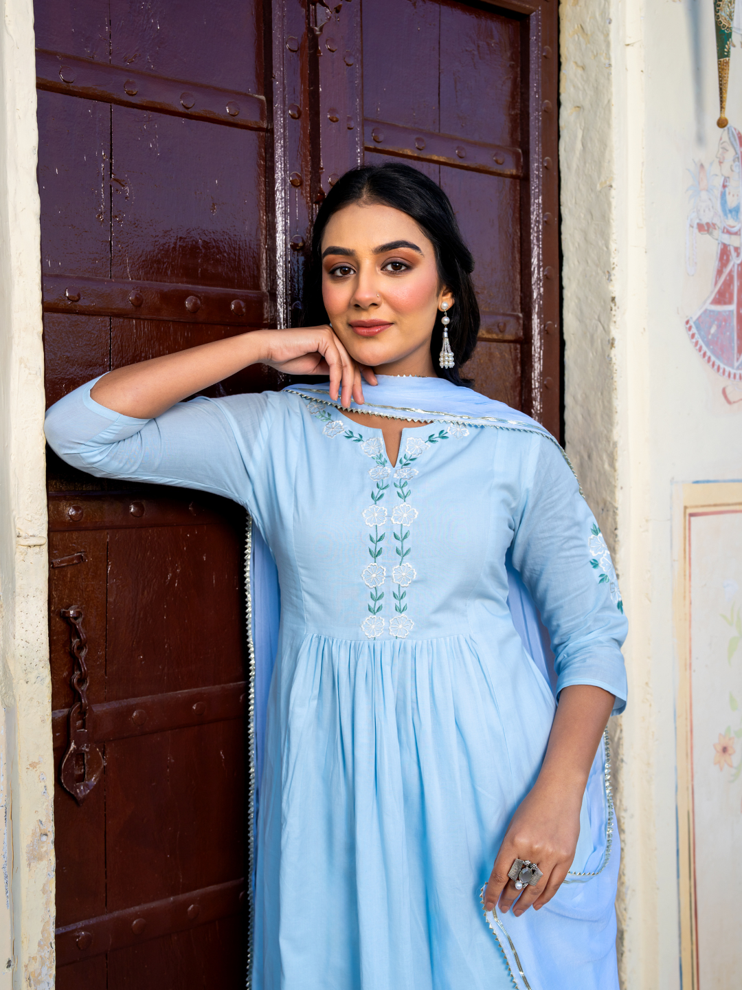 SKYWARD COTTON EMBROIDERY KURTA SET