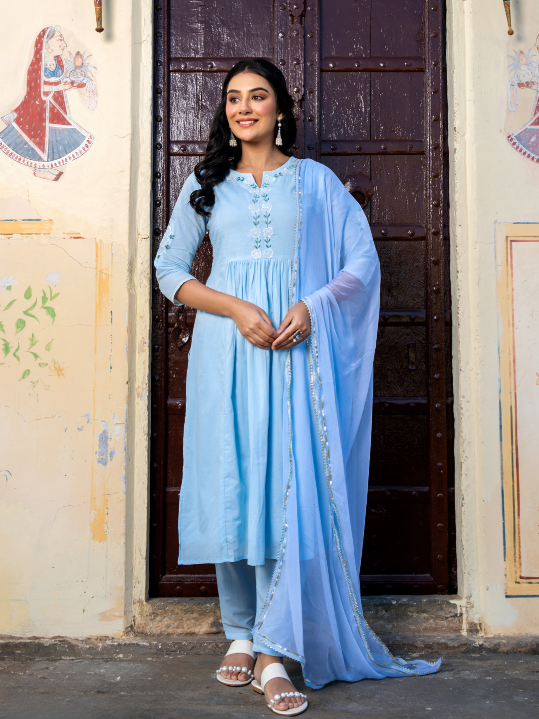 SKYWARD COTTON EMBROIDERY KURTA SET