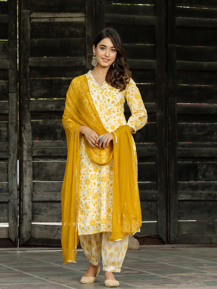 YELLOW CHIC FLORAL AFGHANI SET
