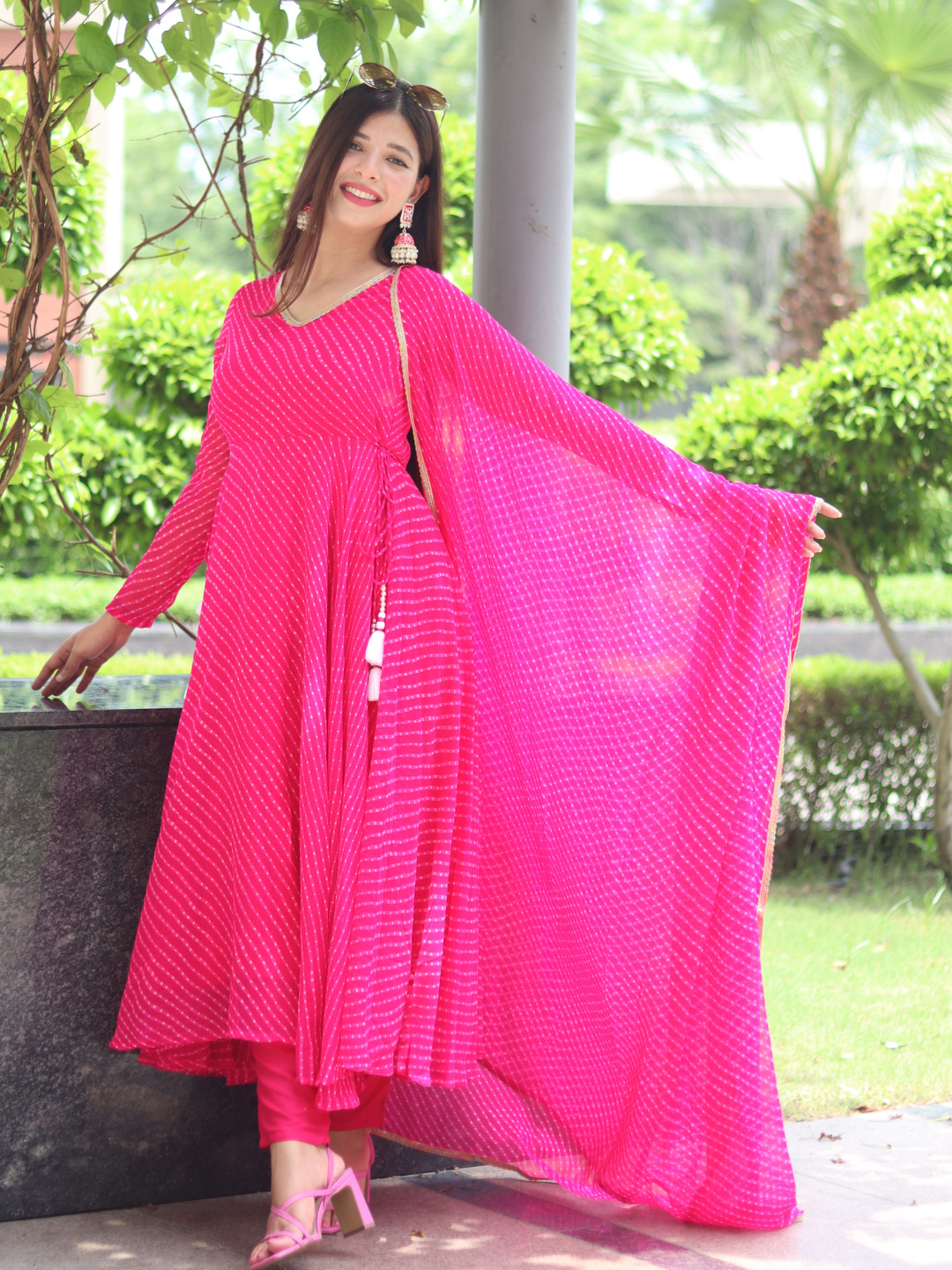 PINK GEORGETTE LEHERIYA SUIT SET
