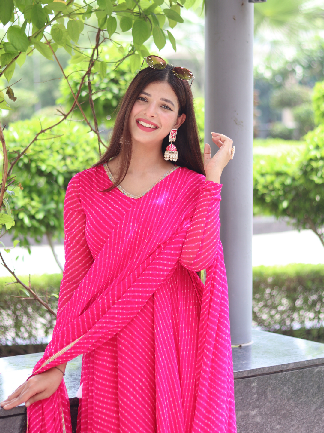 PINK GEORGETTE LEHERIYA SUIT SET