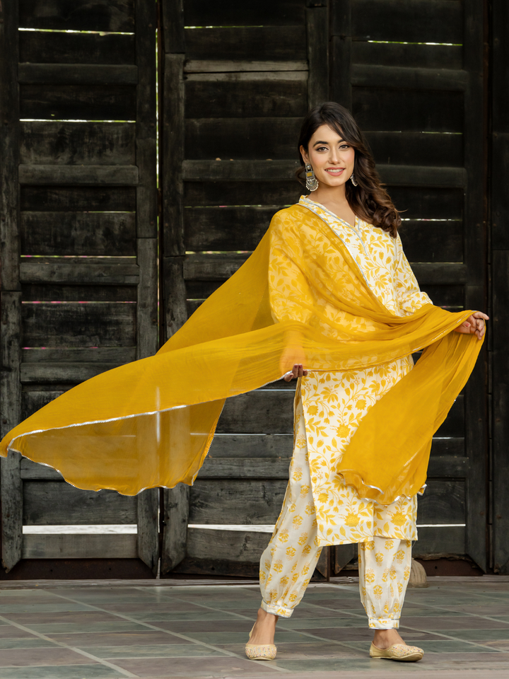 YELLOW CHIC FLORAL AFGHANI SET