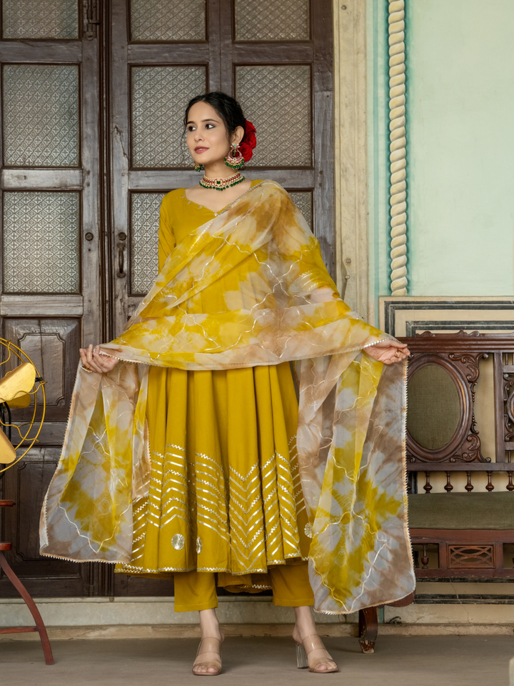 ROYAL MUSTARD LACE ANARKALI SET