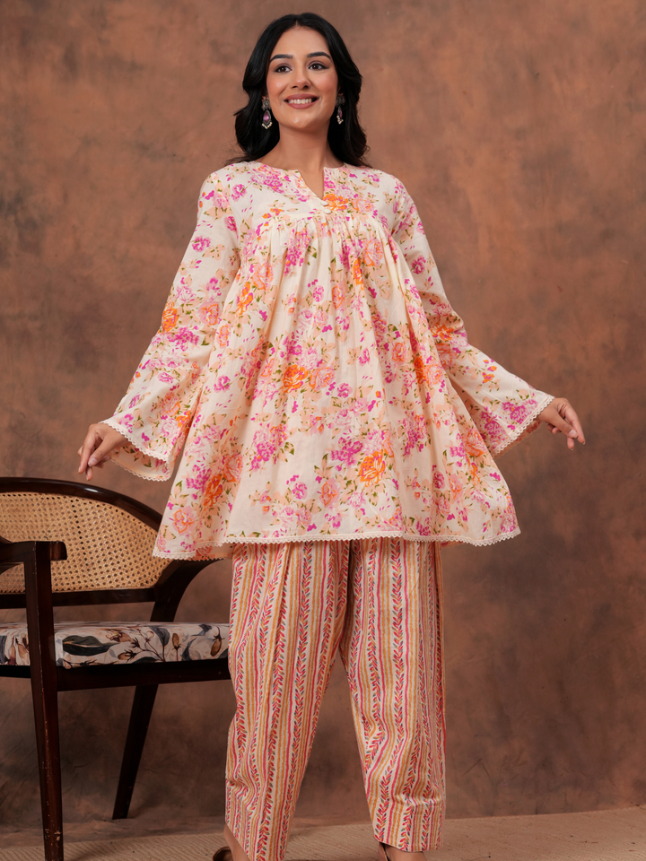 PEACH FLORAL ANARKALI FARSI SET