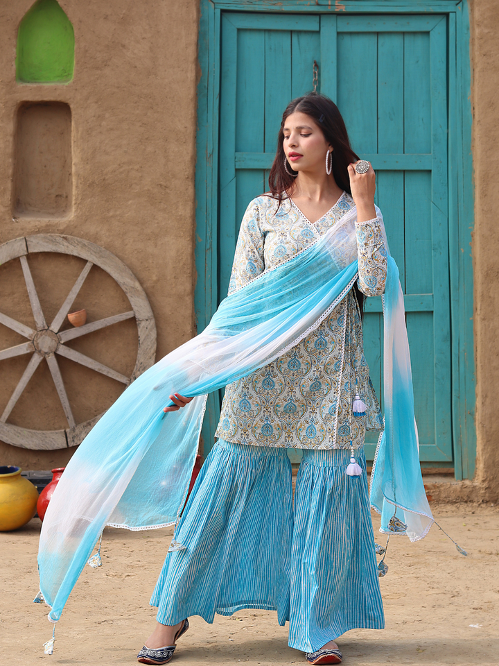 POWDER BLUE ANGRAKHA-SHARARA SET
