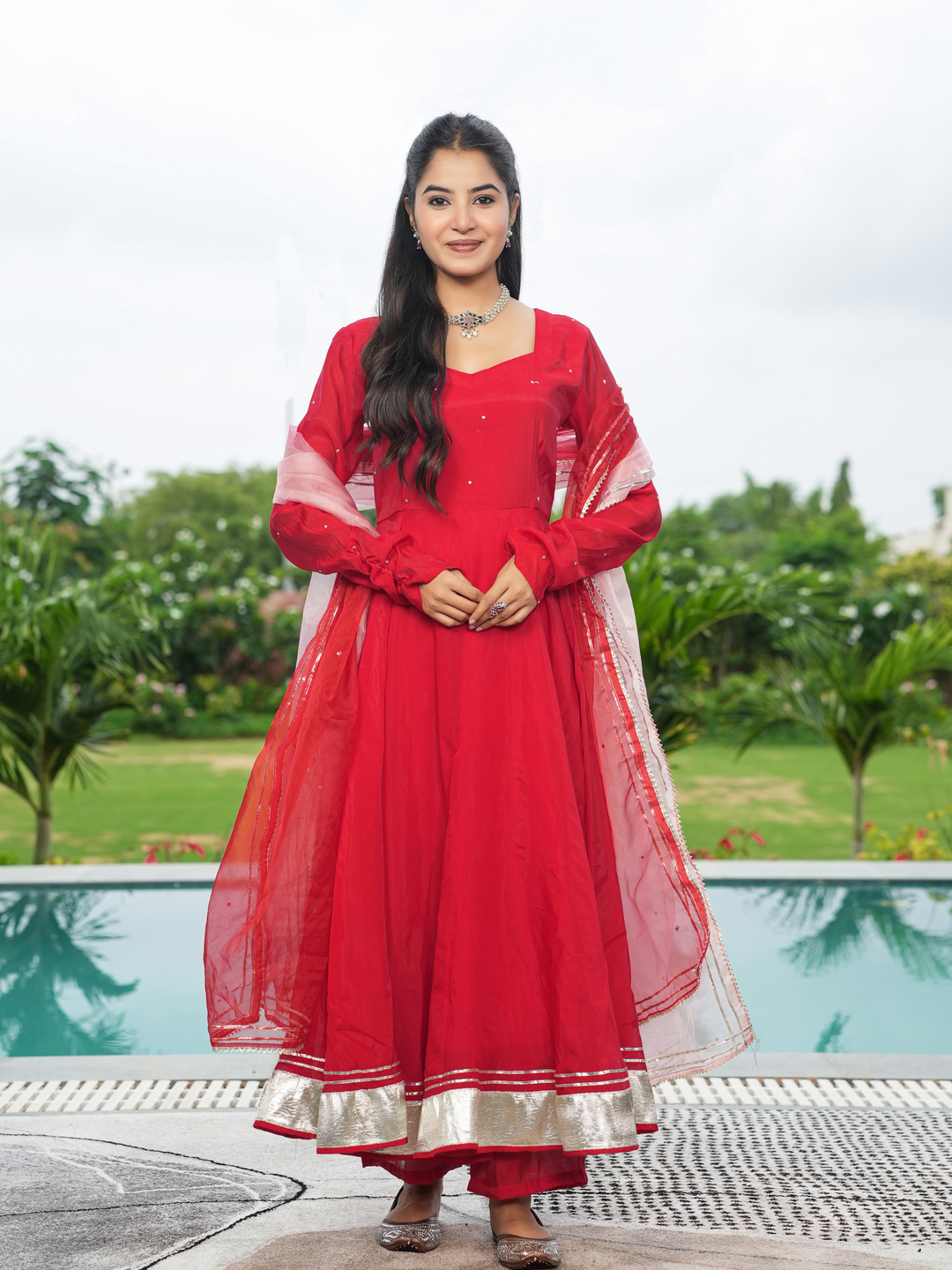 RAKTIKA GOTA MUL CHANDERI ANARKALI SET