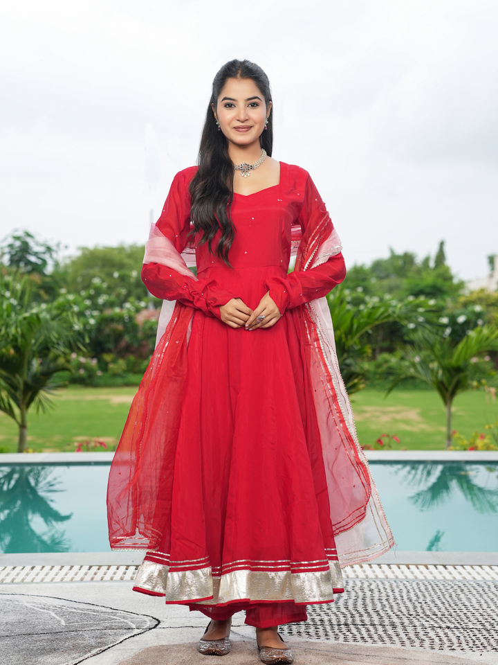 RAKTIKA GOTA MUL CHANDERI ANARKALI SET