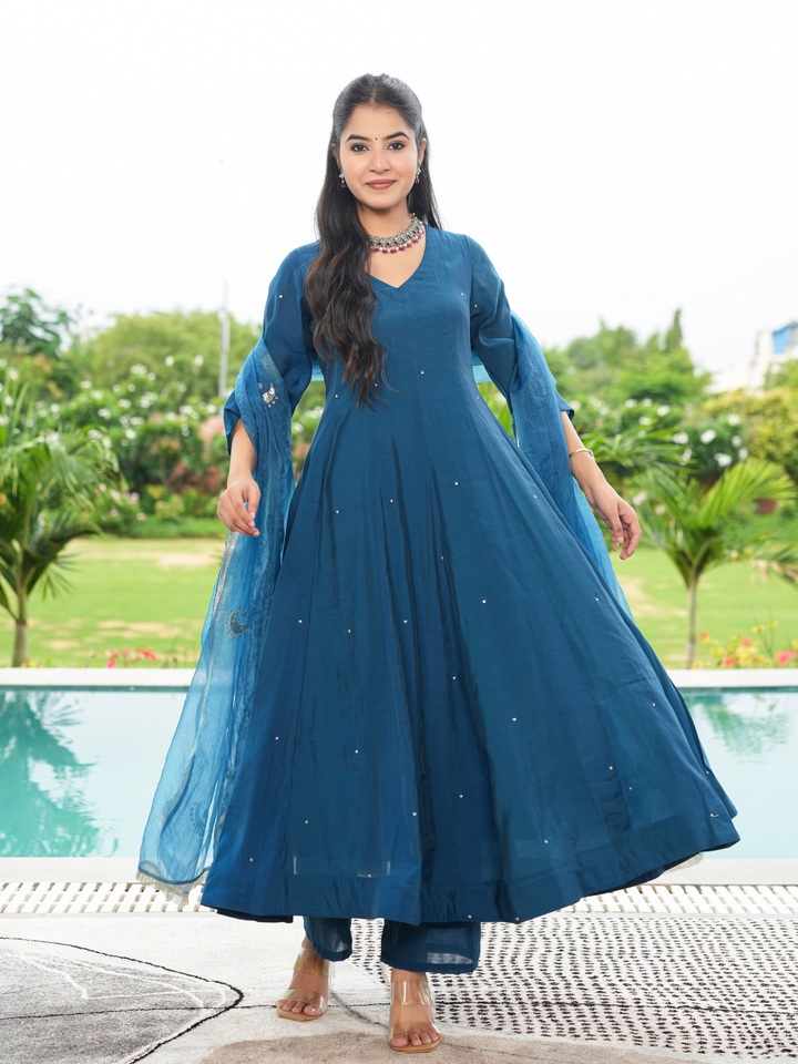 TRIVENI MUL CHANDERI ANARKALI SET