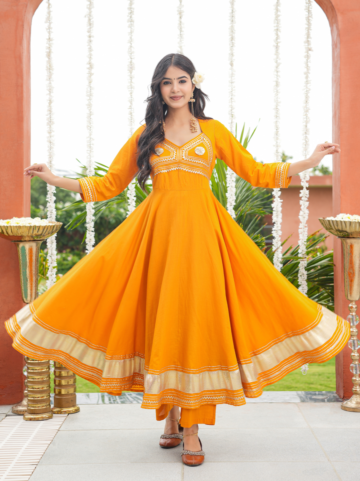 PILAARI MUSTARD GOTA ANARKALI SET