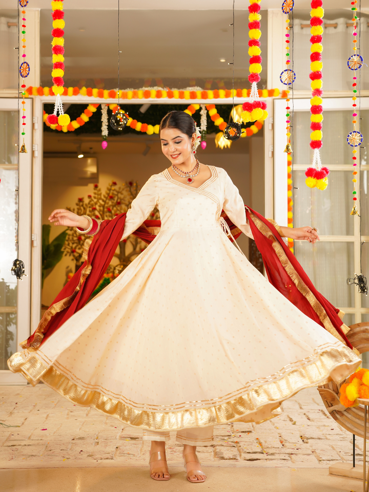 GLOWRA CREAM CHANDERI ANARKALI SET