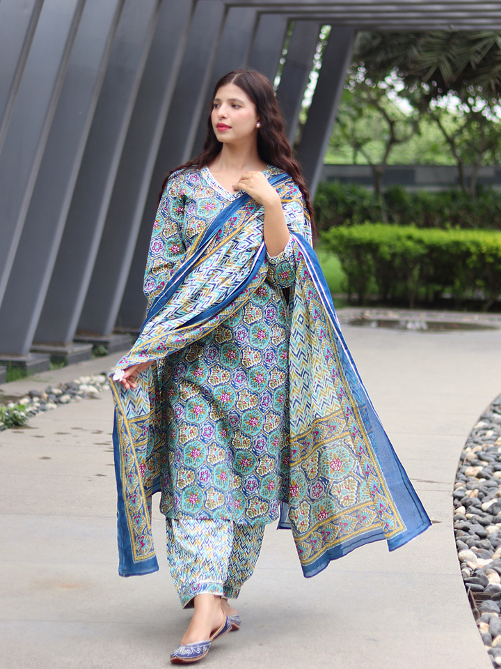 BLUE COTTON KURTA SET