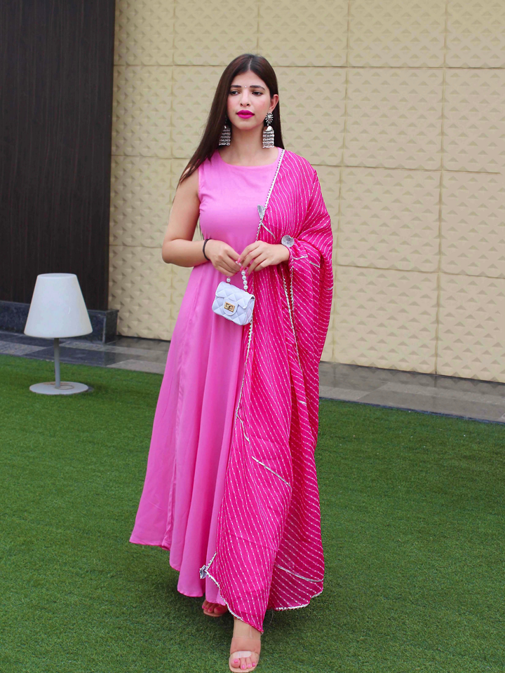 HOT PINK ANARKALI TASSAL SUIT SET