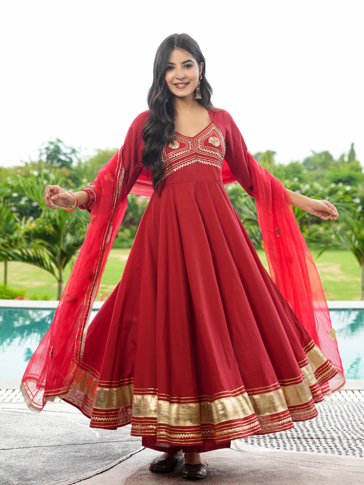 SHAHI MAROON GOTA ANARKALI SET