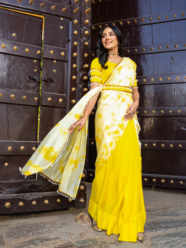 SUNFLOWER TIE-DYE PRE-DRAPED SAREE