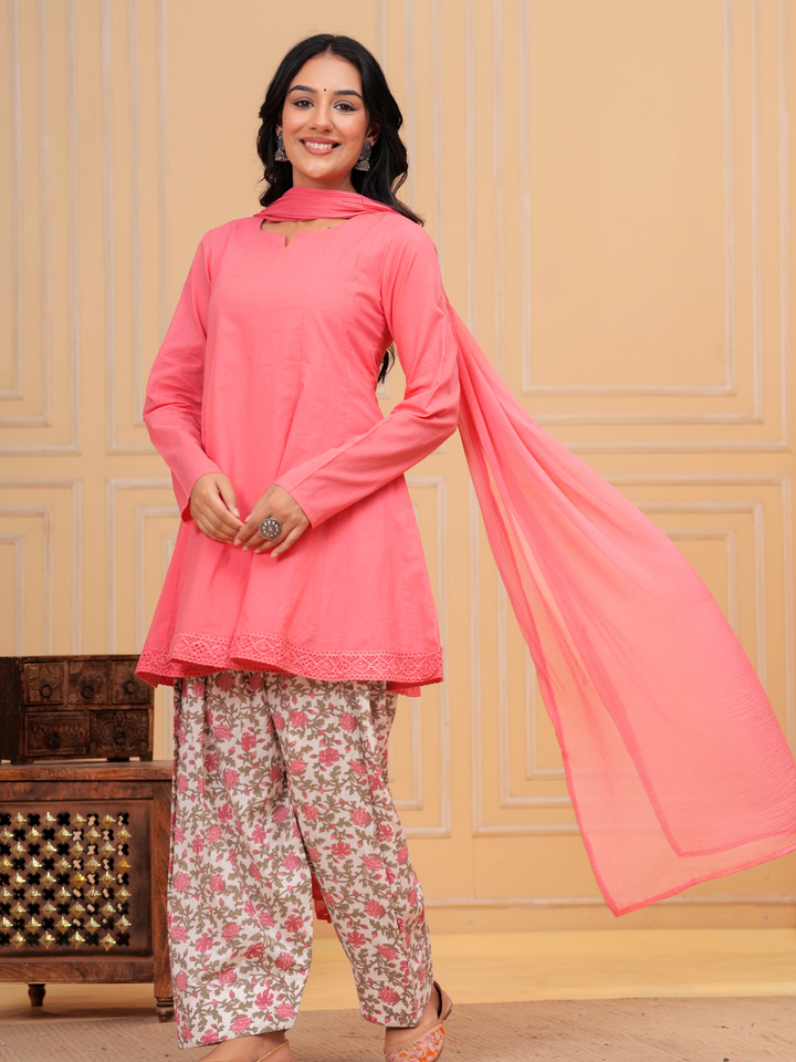 PEACH FLORAL ANARKALI FARSI SET