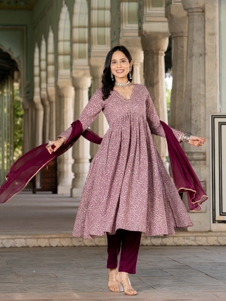 GARNET COTTON FLARED KURTA SET