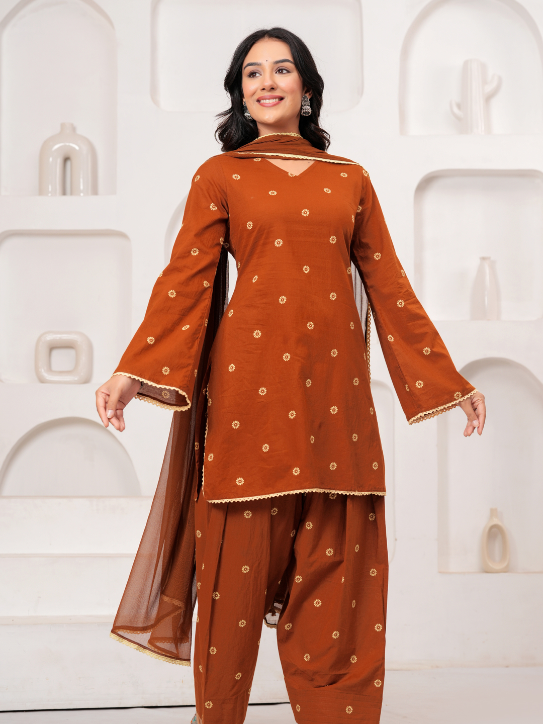 TAWNY BROWN LACE FARSI SET