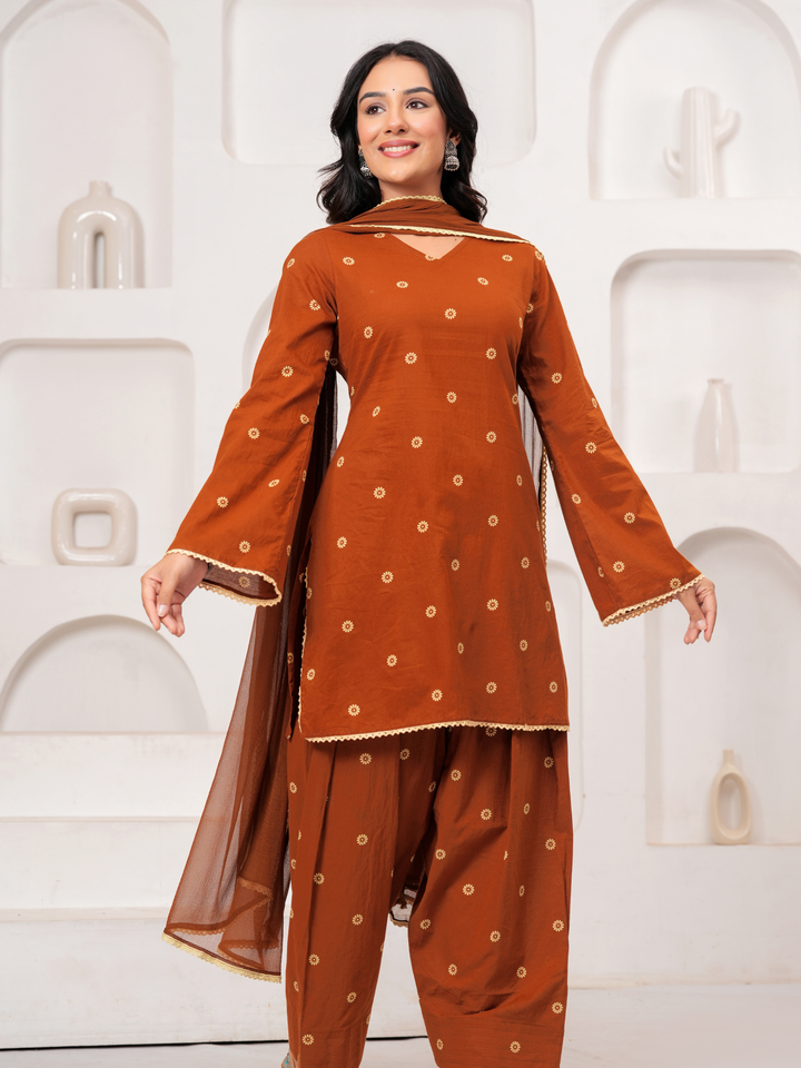 TAWNY BROWN LACE FARSI SET