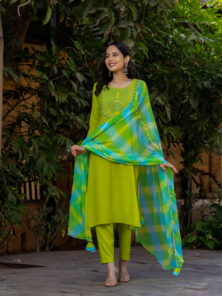 LIME EMBROIDERY CHARM KURTA SET