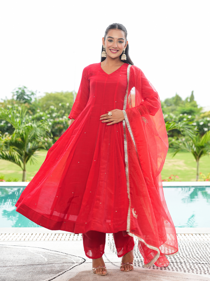 SURKH MEHER ZARI ANARKALI SET