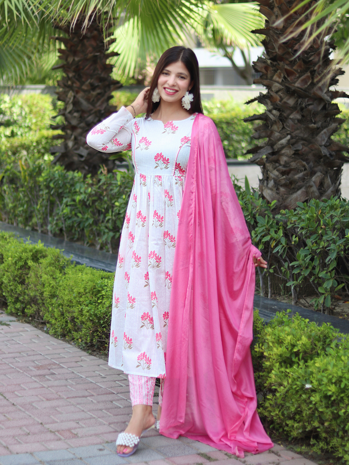WHITE LUREX FLORAL SUIT SET