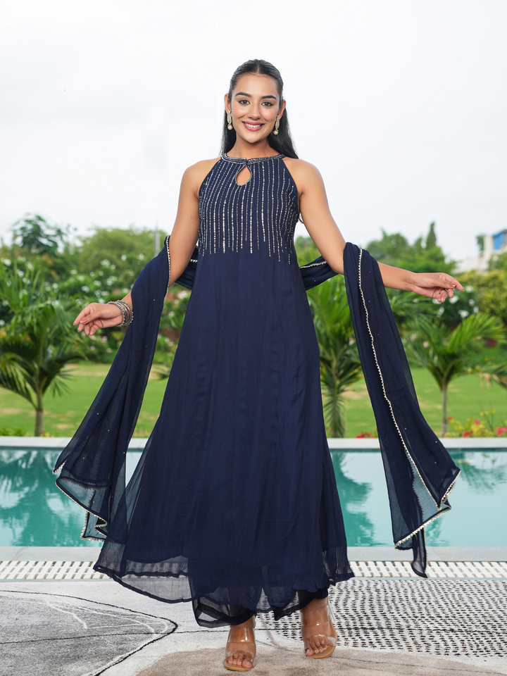 SHINY GEORGETTE SLEEVELESS KURTA SET