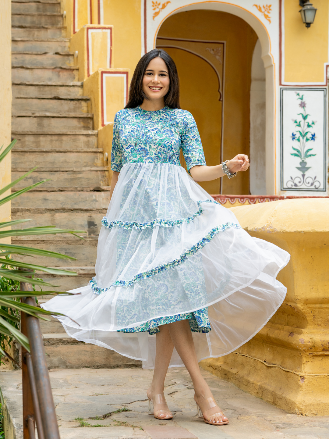 organza tiered dress Green Floral Organza Tiered Maxi Dress | Womens | Large (Available in M) | 100% Polyester | Lulus | Homecoming