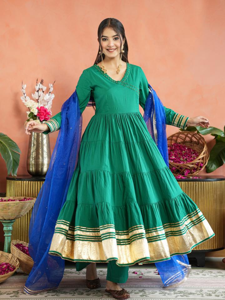 HARA TIERED GOTA ANARKALI SET